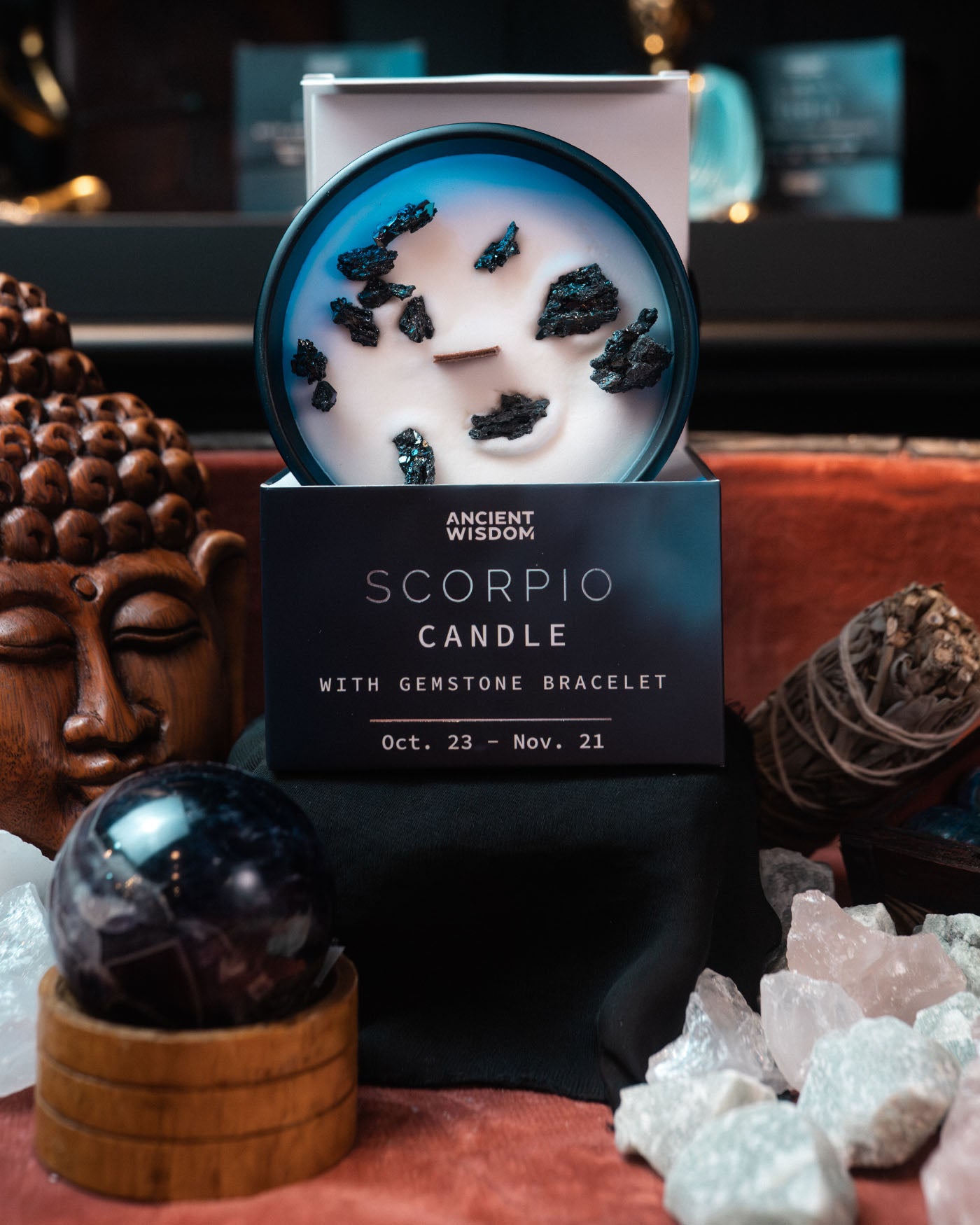 Lumânare cu Cristale și Brățară cu Pietre Prețioase pentru Zodia Scorpion