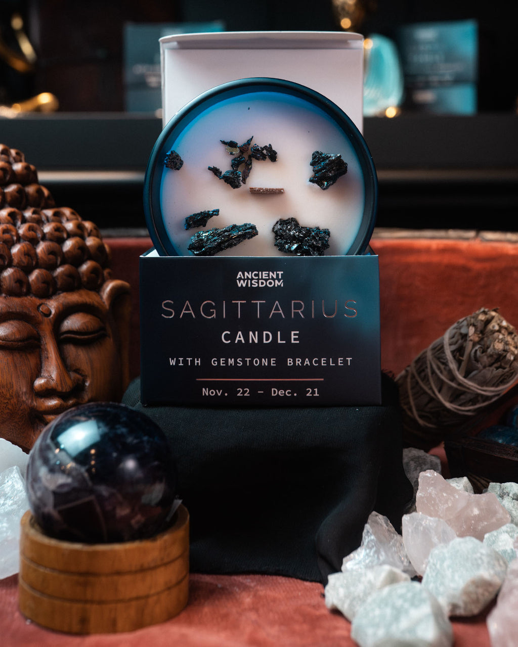 Lumânare cu Cristale și Brățară cu Pietre Prețioase pentru Zodia Săgetător