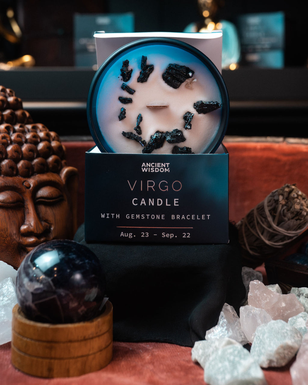 Lumânare cu Cristale și Brățară cu Pietre Prețioase pentru Zodia Fecioară