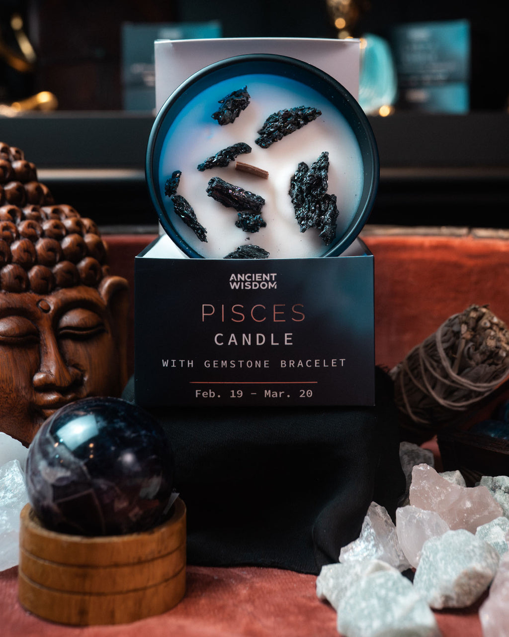 Lumânare cu Cristale și Brățară cu Pietre Prețioase pentru Zodia Pești