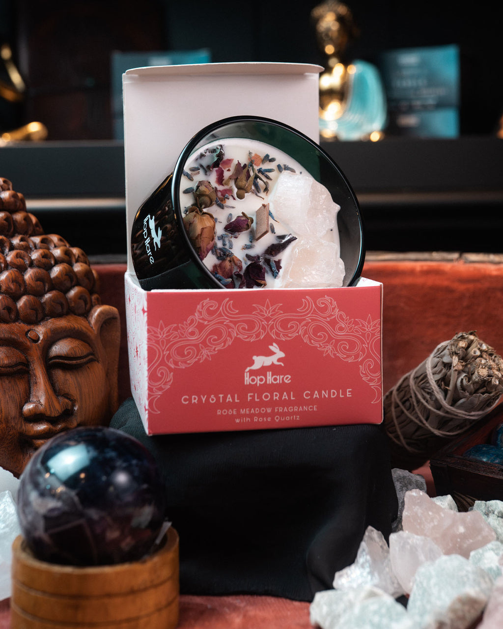 Hop Hare Lumânare cu Flori și Cristale - Îndrăgostiții
