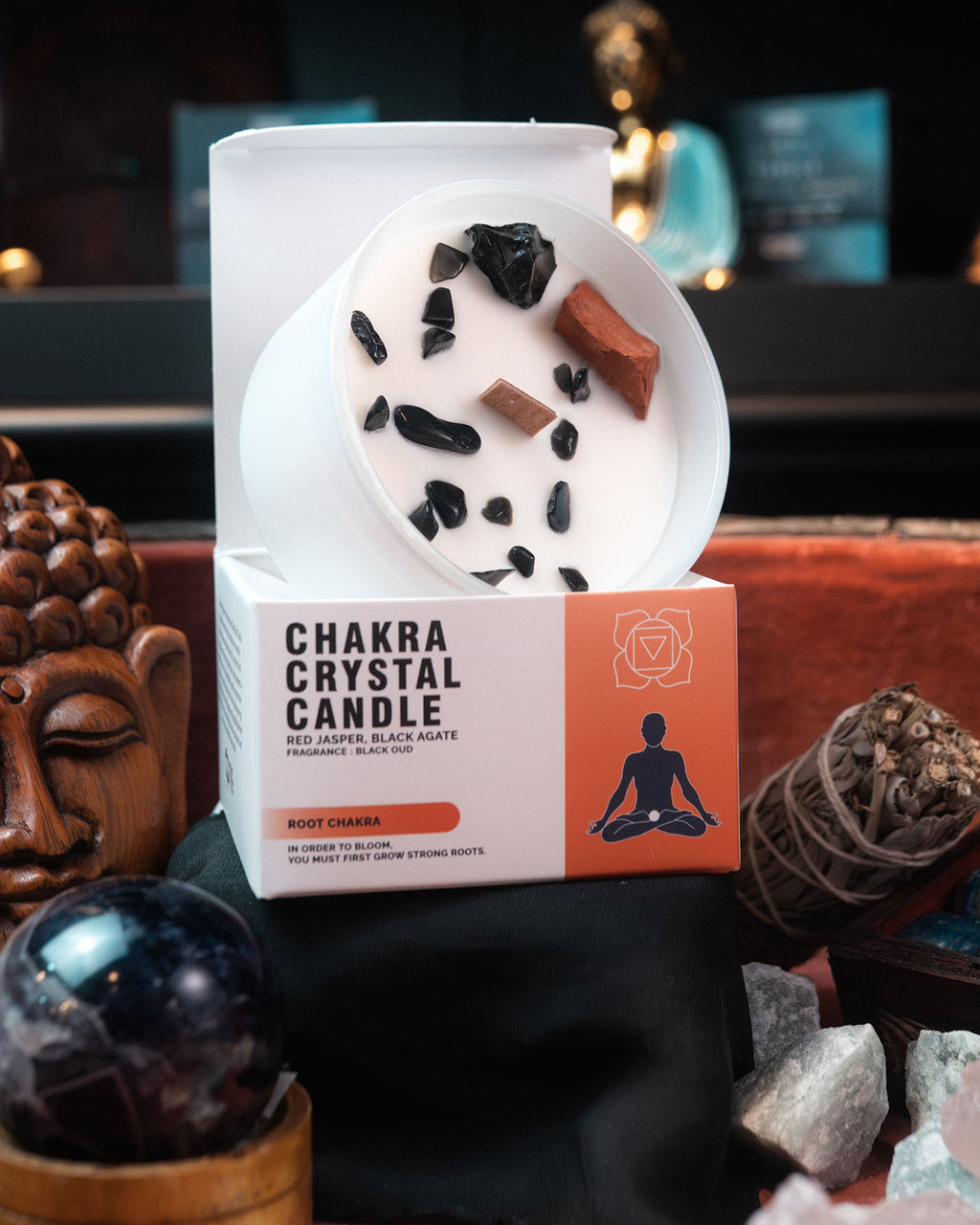 Lumânări Chakra cu Pietre Prețioase - Chakra Rădăcină
