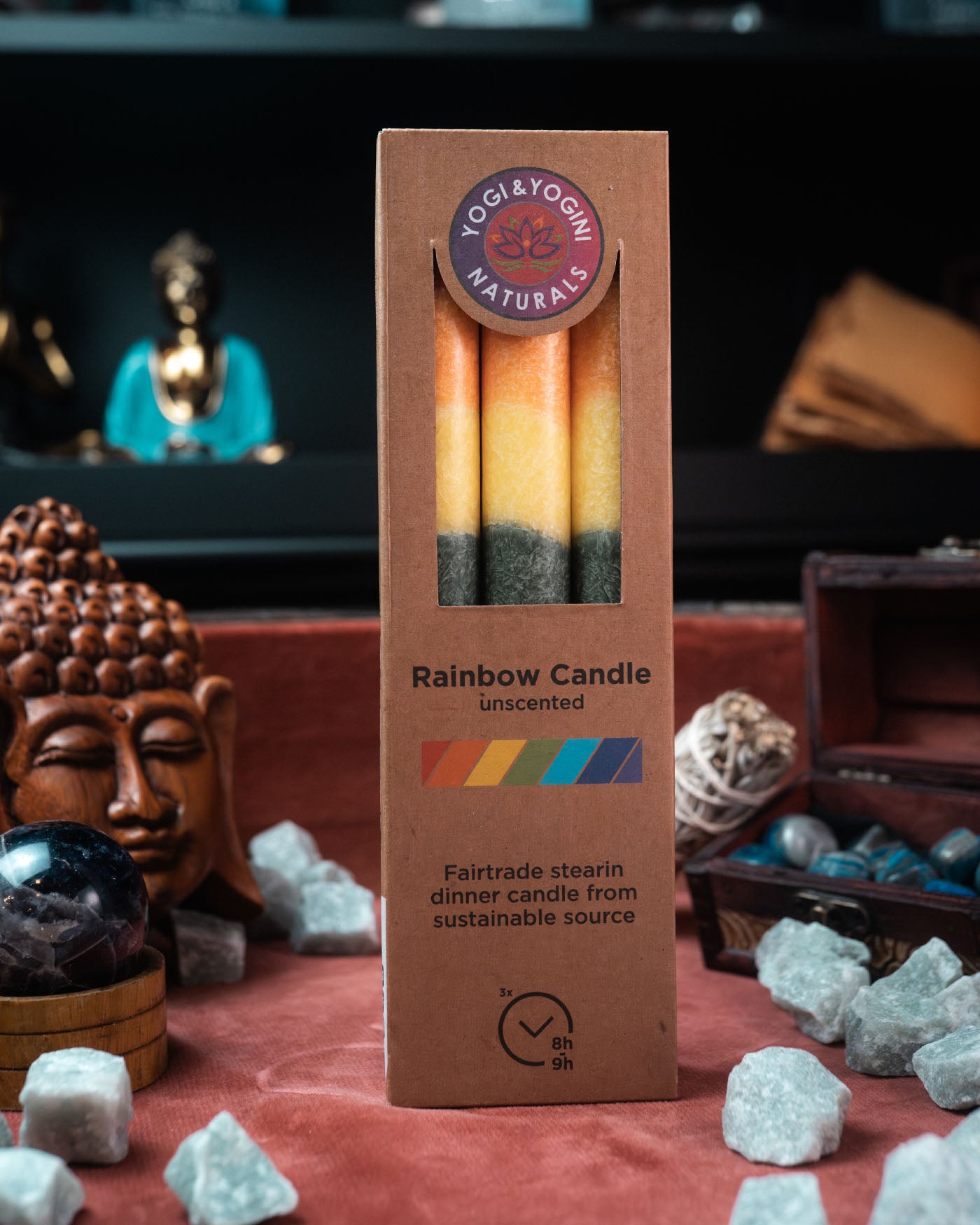 Lumânare de masă curcubeu din stearină – 23 × 2,2 cm