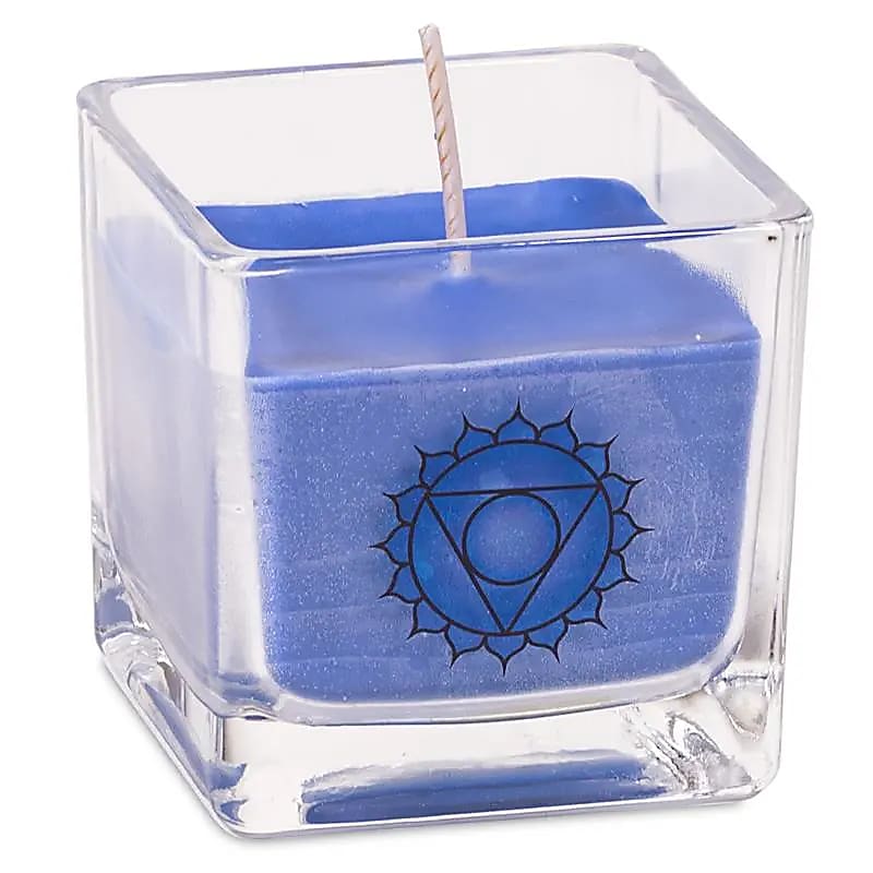 Rapeseed wax scented candle 5th chakra -- ±260 g; 6x6x6 cm