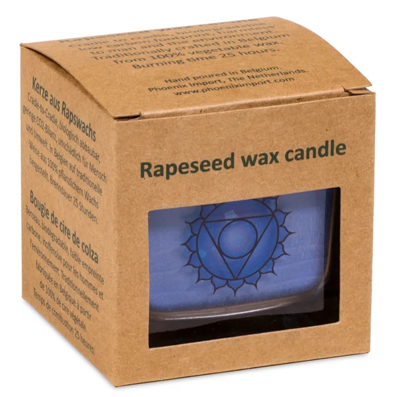 Rapeseed wax scented candle 5th chakra -- ±260 g; 6x6x6 cm