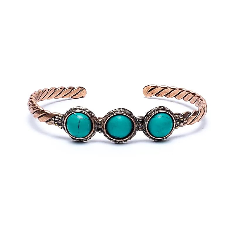 Twisted bracelet turquoise coloured stones -- 6.5cm