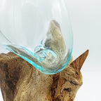 Sticlă Topită pe Lemn cu Suport - Vas Mijlociu