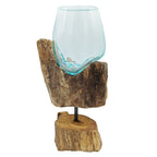 Sticlă Topită pe Lemn cu Suport - Vas Mijlociu