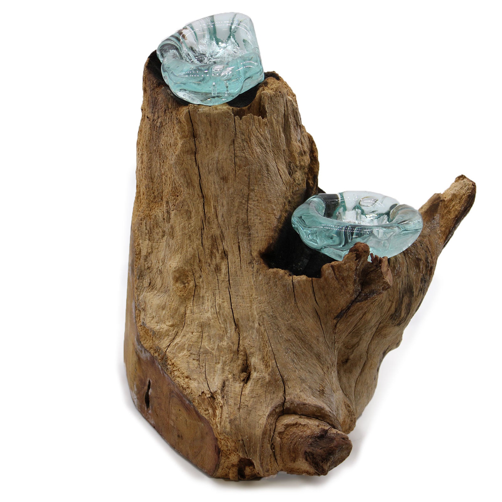 Suport Dublu pentru Lumânări din Sticlă Topită pe Lemn