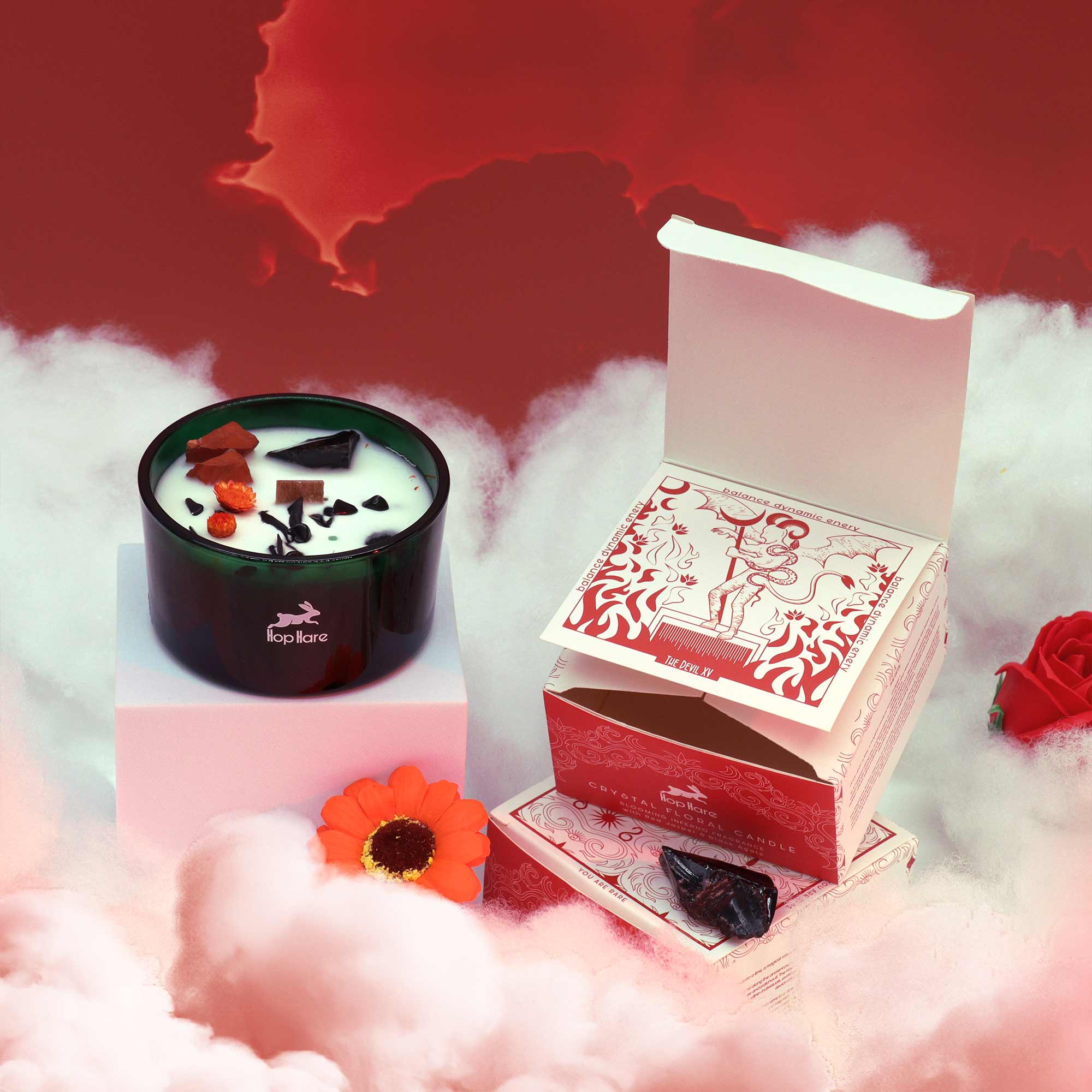 Hop Hare Lumânare cu Flori și Cristale - Diavol