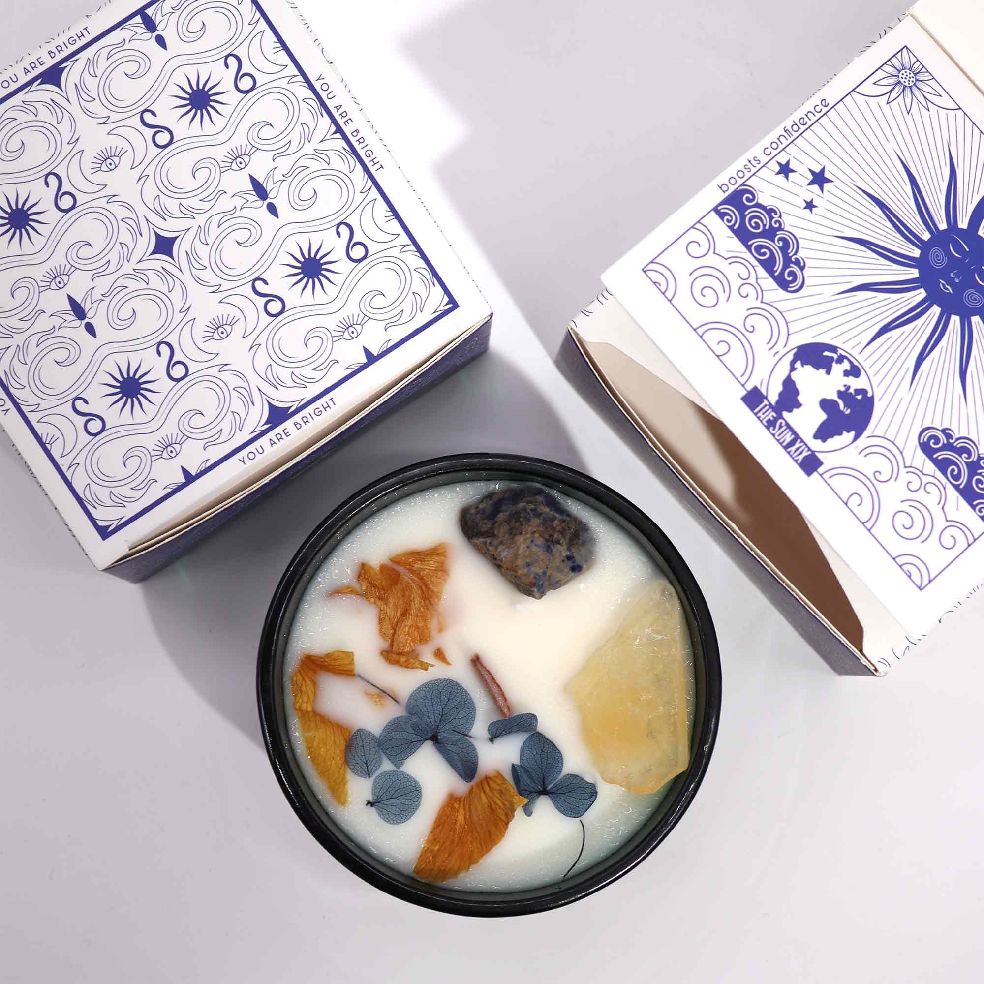 Hop Hare Lumânare cu Flori și Cristale - Soare