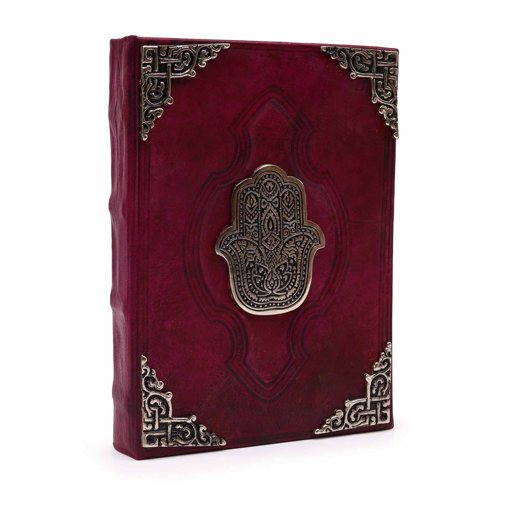 Agendă de Piele Groasă RoÇie - Hamsa Decor Zinc - 200 pagini cu Chenar Decorativ - 26 x 18 cm