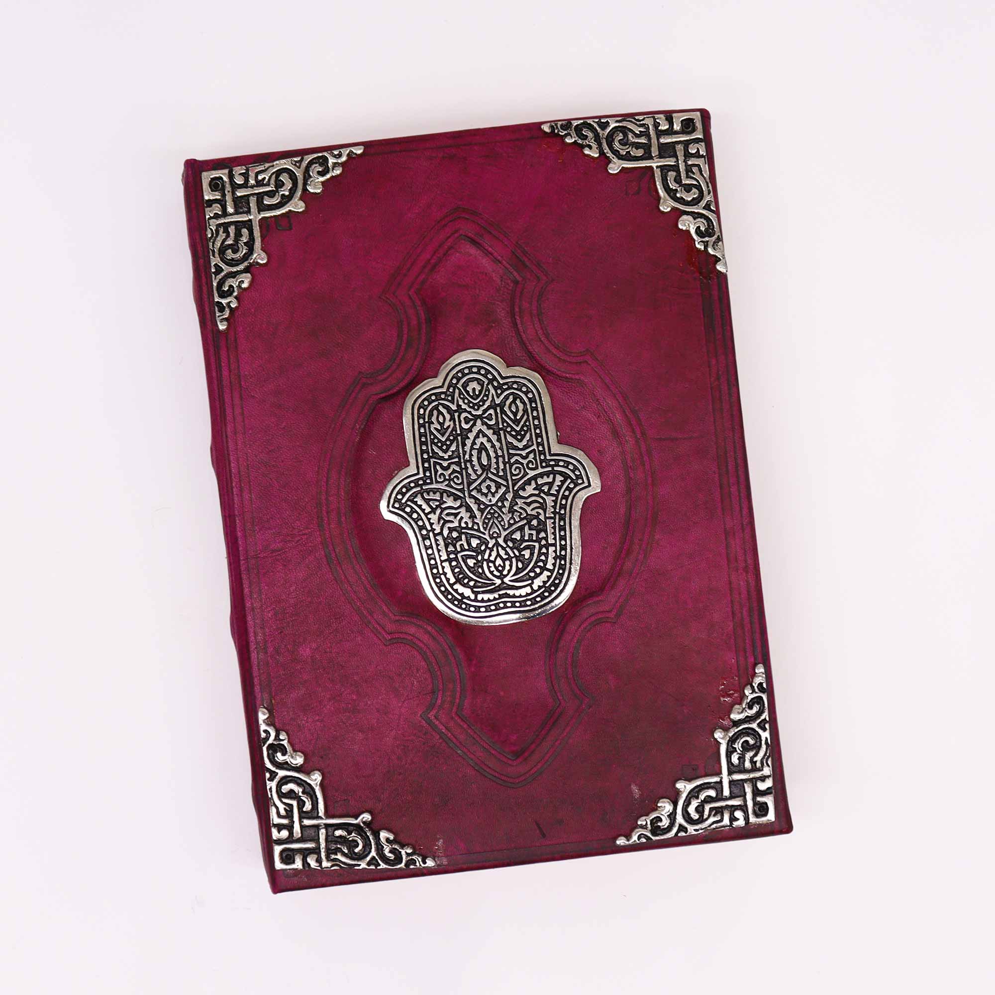Agendă de Piele Groasă RoÇie - Hamsa Decor Zinc - 200 pagini cu Chenar Decorativ - 26 x 18 cm