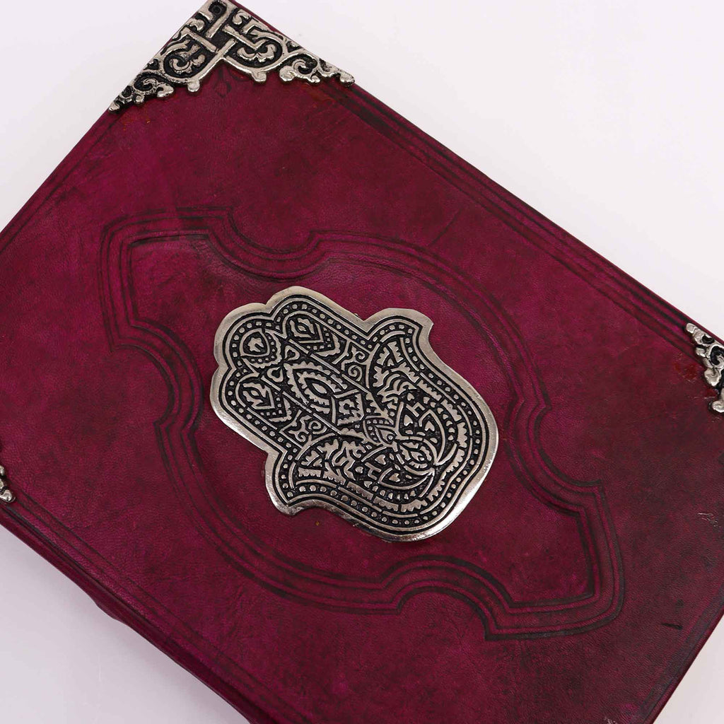 Agendă de Piele Groasă RoÇie - Hamsa Decor Zinc - 200 pagini cu Chenar Decorativ - 26 x 18 cm