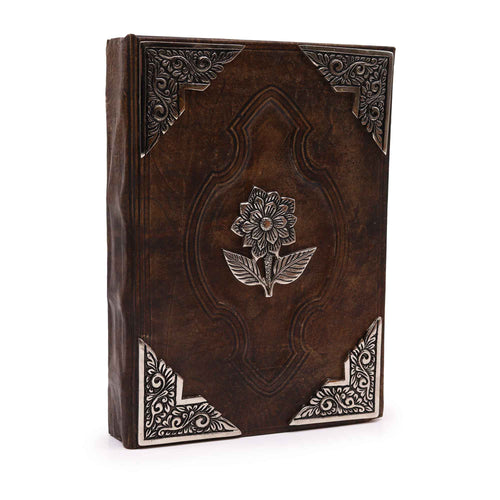 Agendă de Piele Groasă Maro - Trandafir - 200 pagini cu Chenar Decorativ - 26 x 18 cm