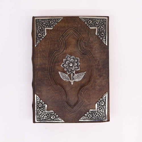 Agendă de Piele Groasă Maro - Trandafir - 200 pagini cu Chenar Decorativ - 26 x 18 cm