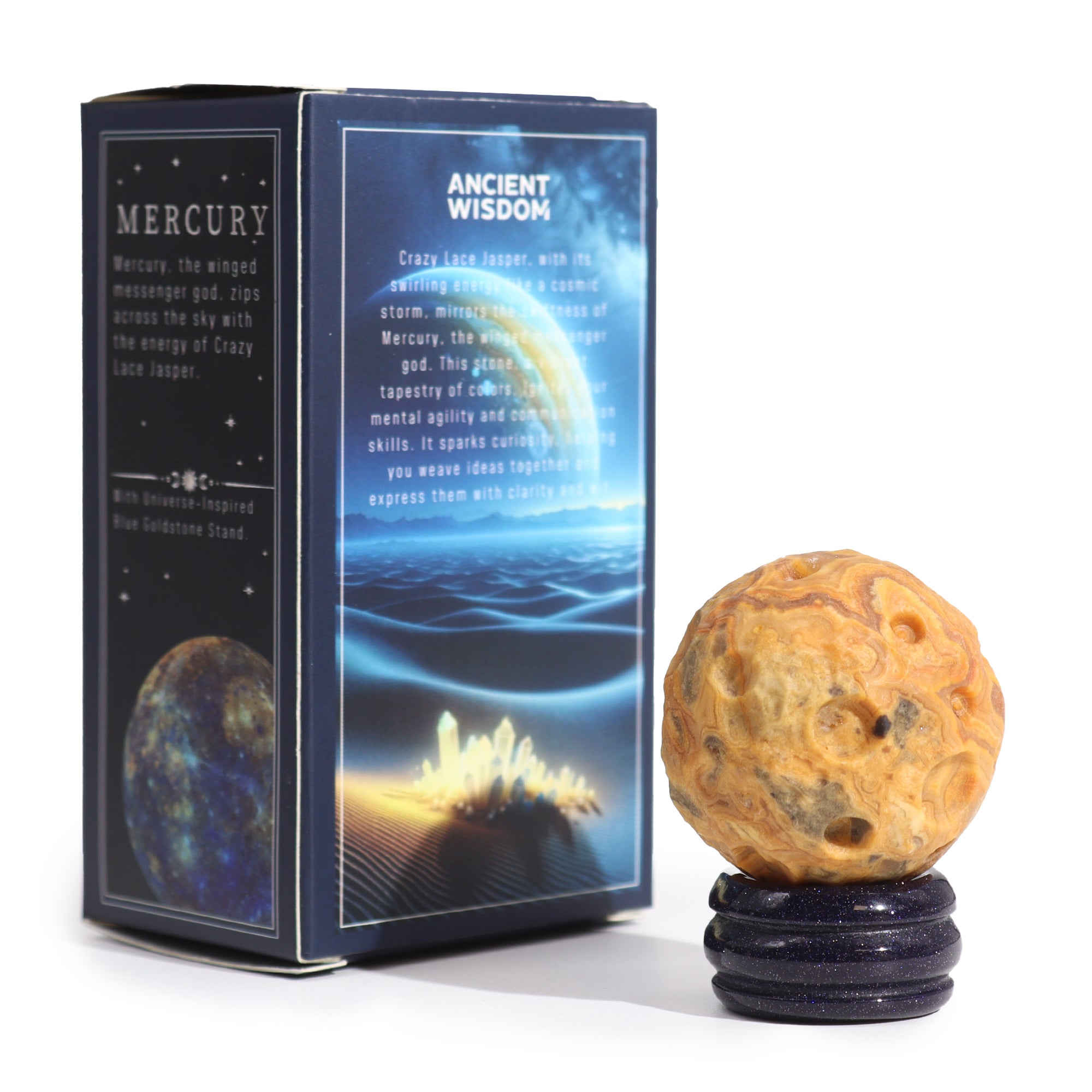 Planetă din Jasp Crazy Lace pe un Suport Solar Goldstone - 40mm (15mm)