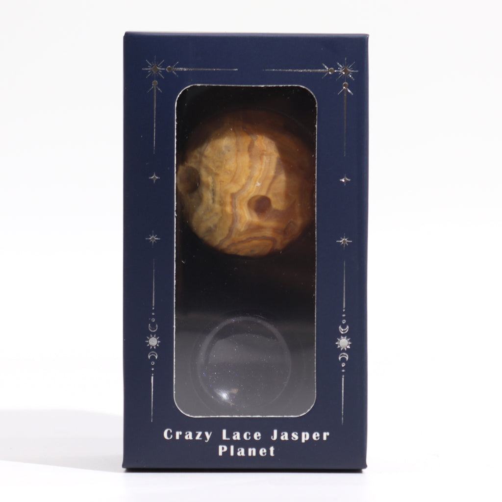 Planetă din Jasp Crazy Lace pe un Suport Solar Goldstone - 40mm (15mm)