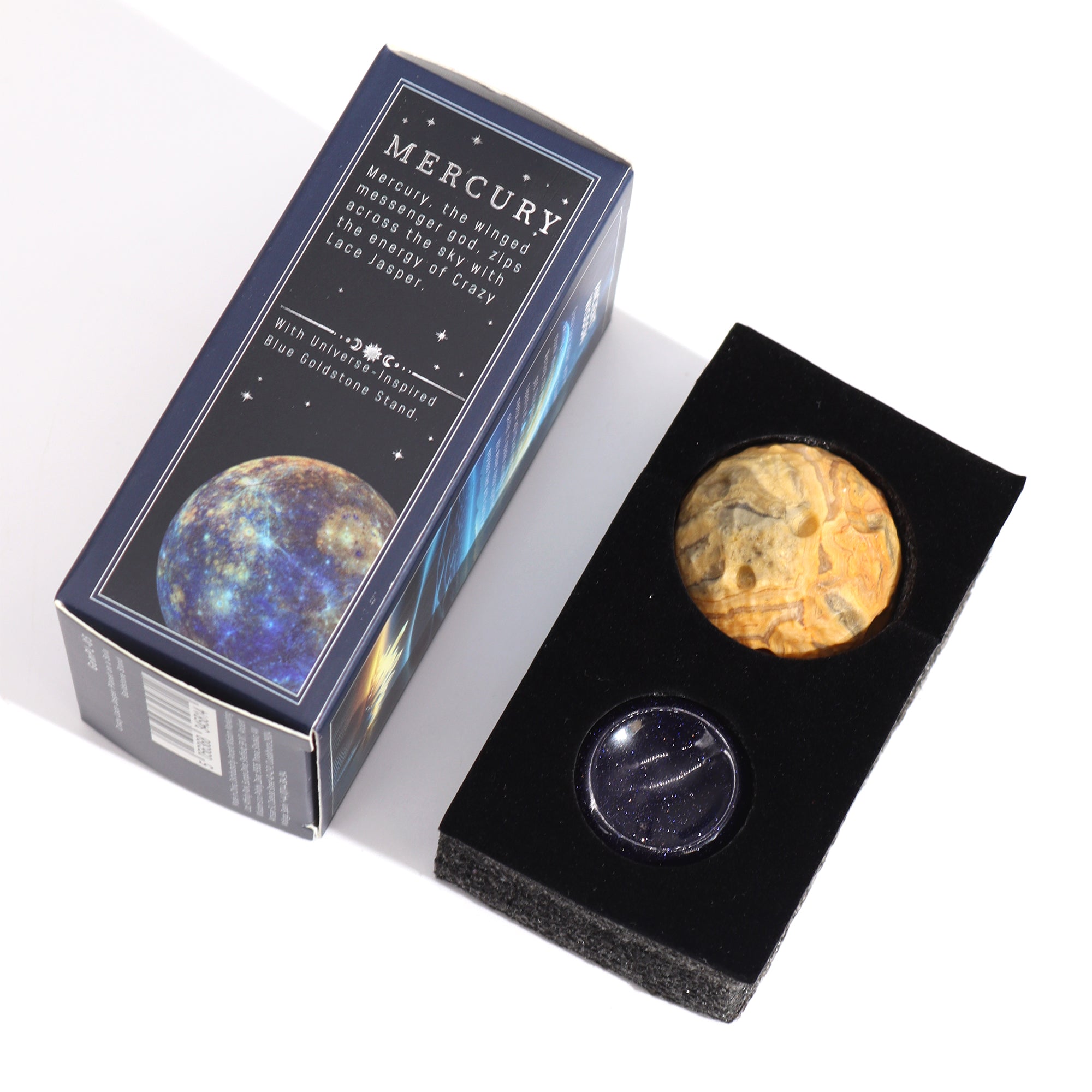 Planetă din Jasp Crazy Lace pe un Suport Solar Goldstone - 40mm (15mm)