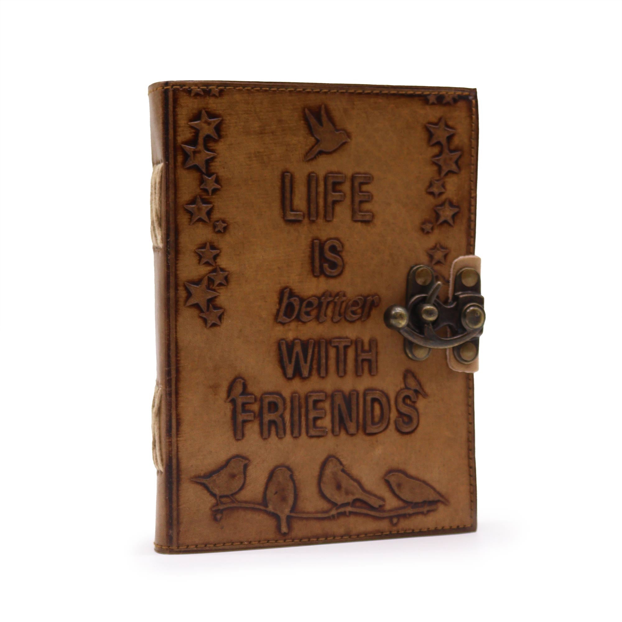 1x Agendă din Piele - Hârtie Simplă - „Viața este Mai Bună cu Prieteni” (18x13cm) - Tan deschis (46,41 RON)