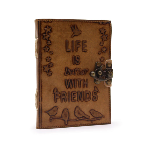 1x Agendă din Piele - Hârtie Simplă - „Viața este Mai Bună cu Prieteni” (18x13cm) - Tan deschis (46,41 RON)