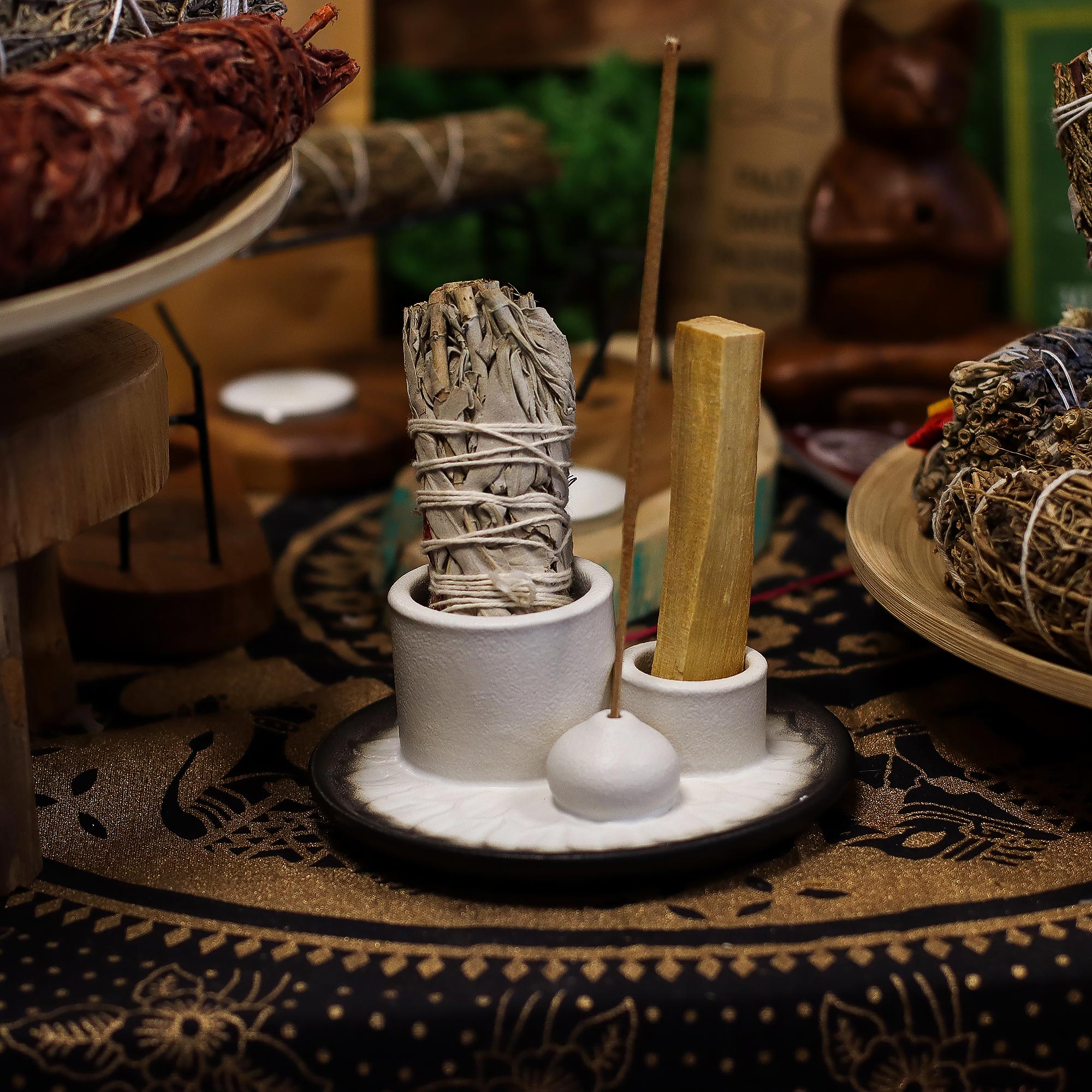 1x Suport pentru Bețișor Palo Santo și pentru Fumigație – Mandala – Alb și Gri (30,09 RON)