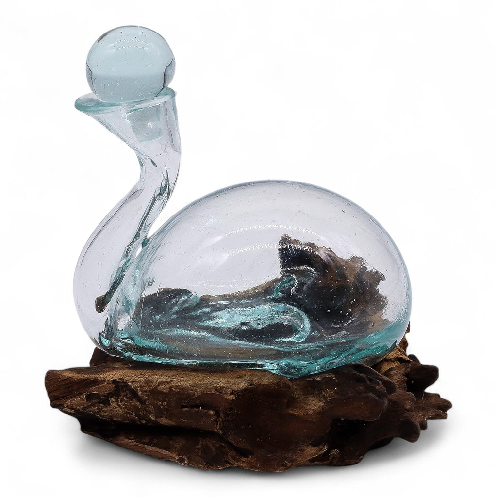 Carafă în Formă de RățuÇcă din Sticlă Topită pe Lemn, cu Dop