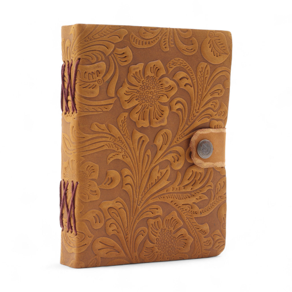 Agendă din Piele Embosată (13 cm) – Model Floral Bej – 200 pagini
