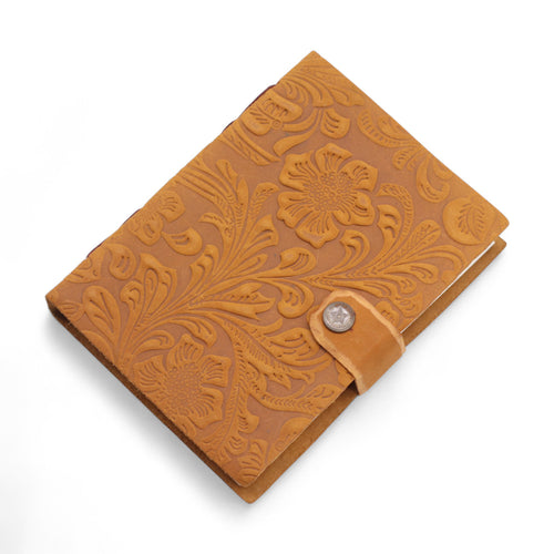 Agendă din Piele Embosată (13 cm) – Model Floral Bej – 200 pagini