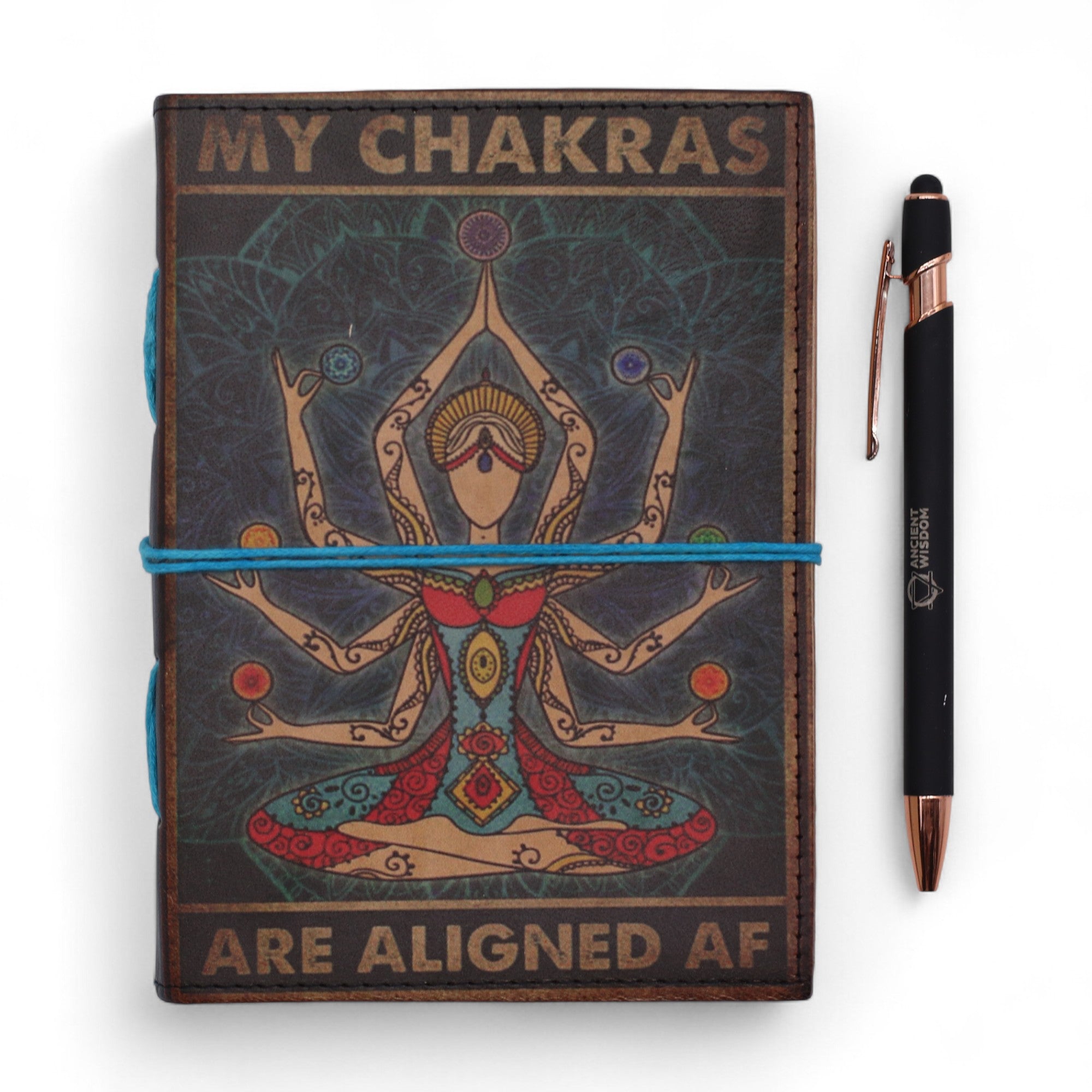 Agendă din Piele Tipărită (13 cm) – My Chakras Are Aligned AF – 200 pagini, foi simple