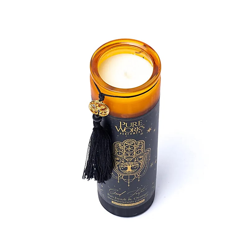 Manifestation candle Good Fortune in glass with tassel -- 300g