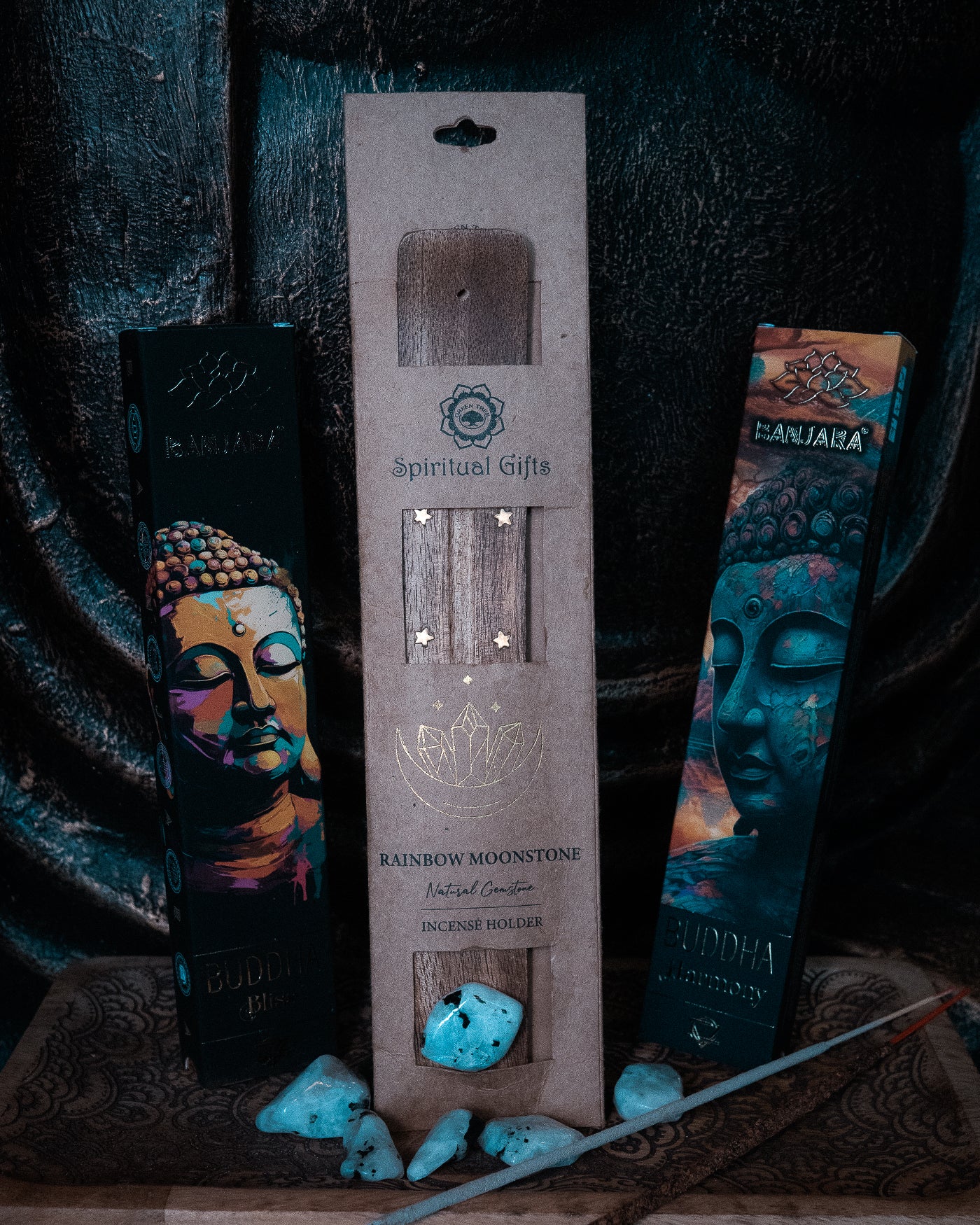 Suport Bețișoare Parfumate din Lemn – Rainbow Moonstone