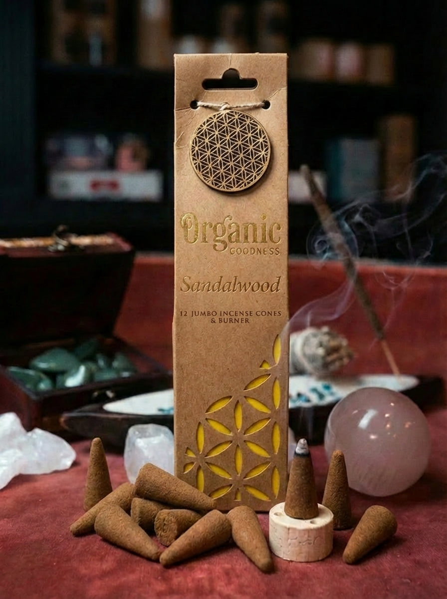 Conuri Parfumate Organice Organic Goodness – Lemn de Santal + Suport Ceramic