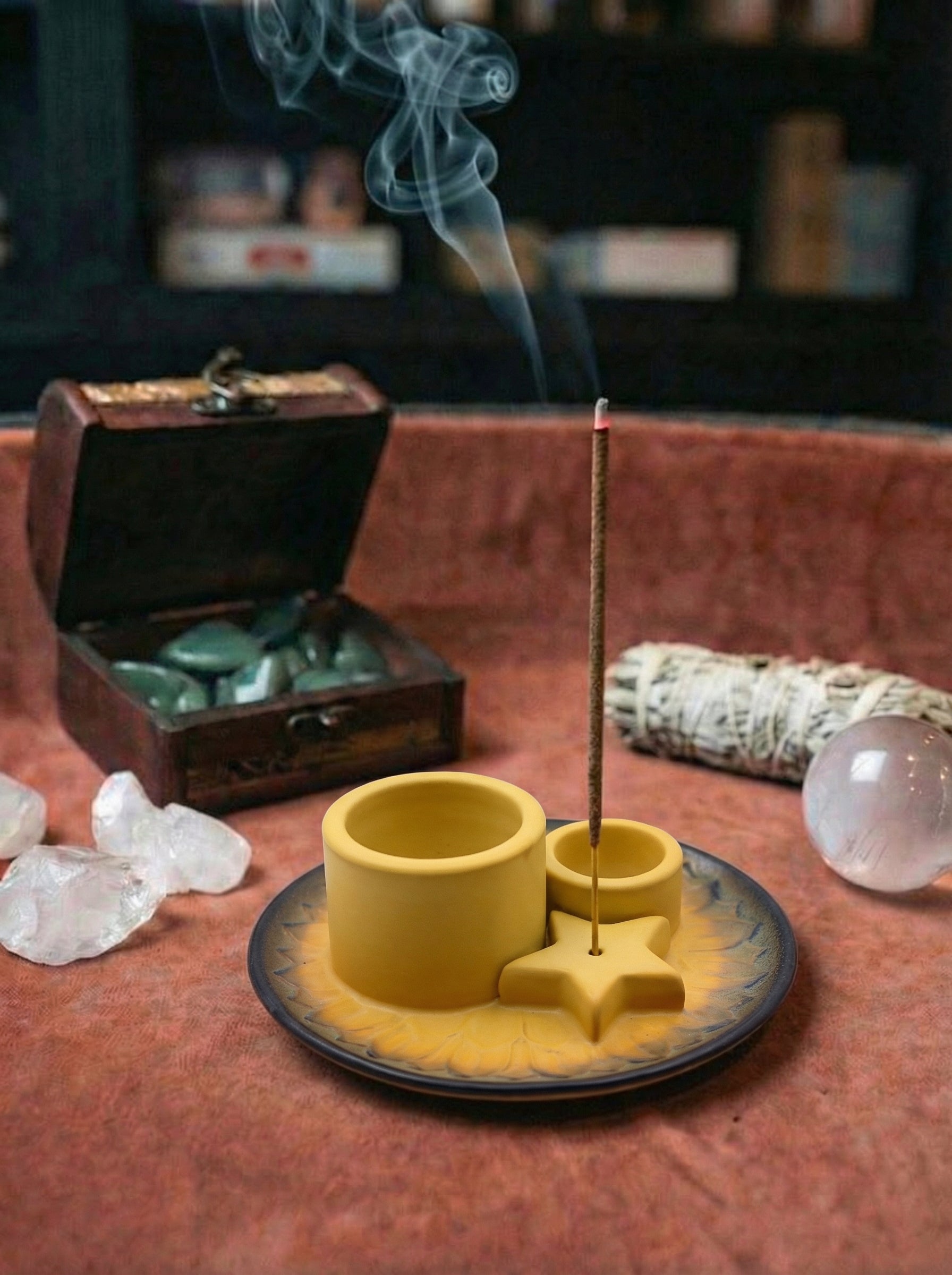 Suport pentru Bețișor Palo Santo și pentru Fumigație – Mandala – Bej și Gri