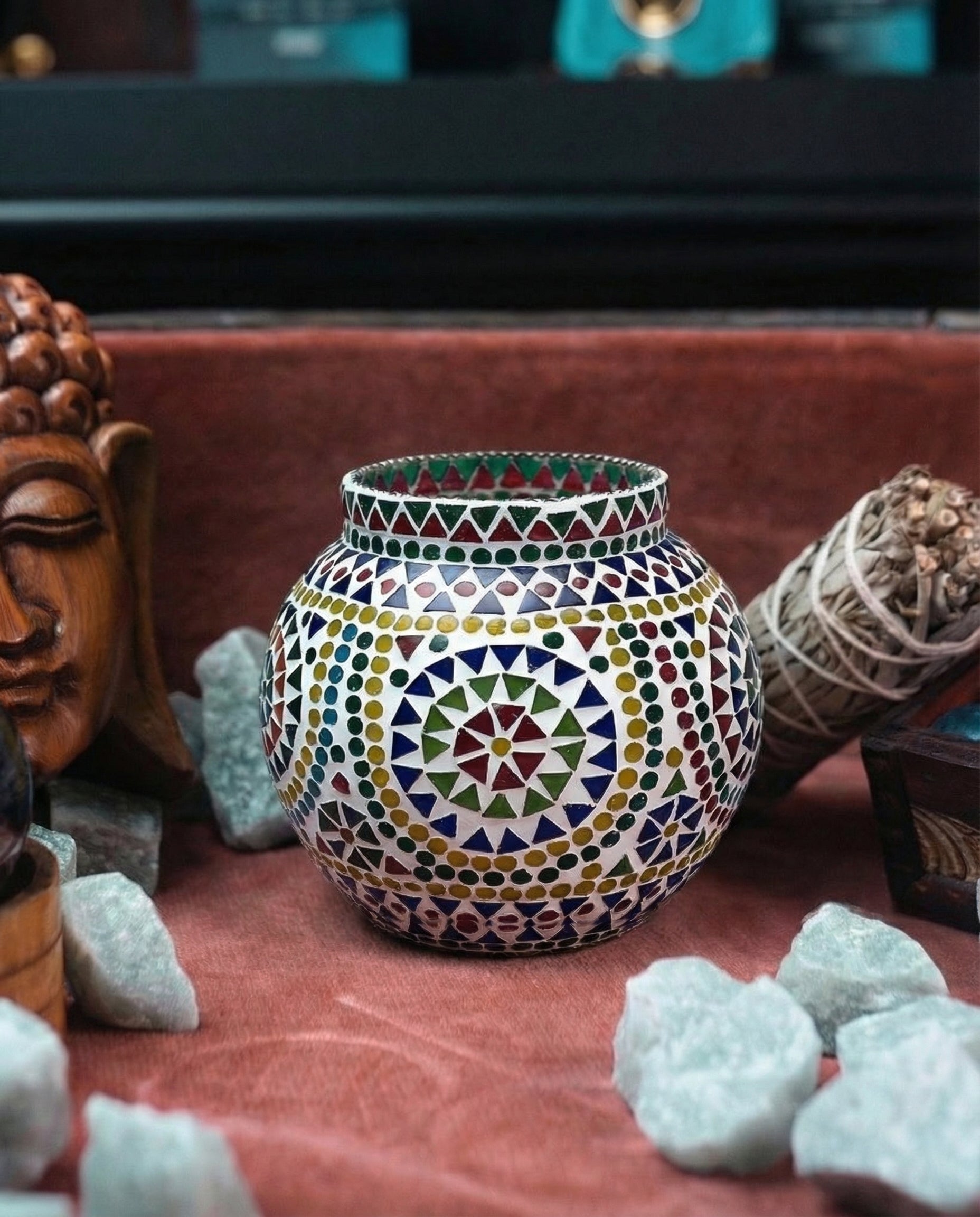 Suport Mozaic pentru Lumânare Tip Pastilă – Multicolor
