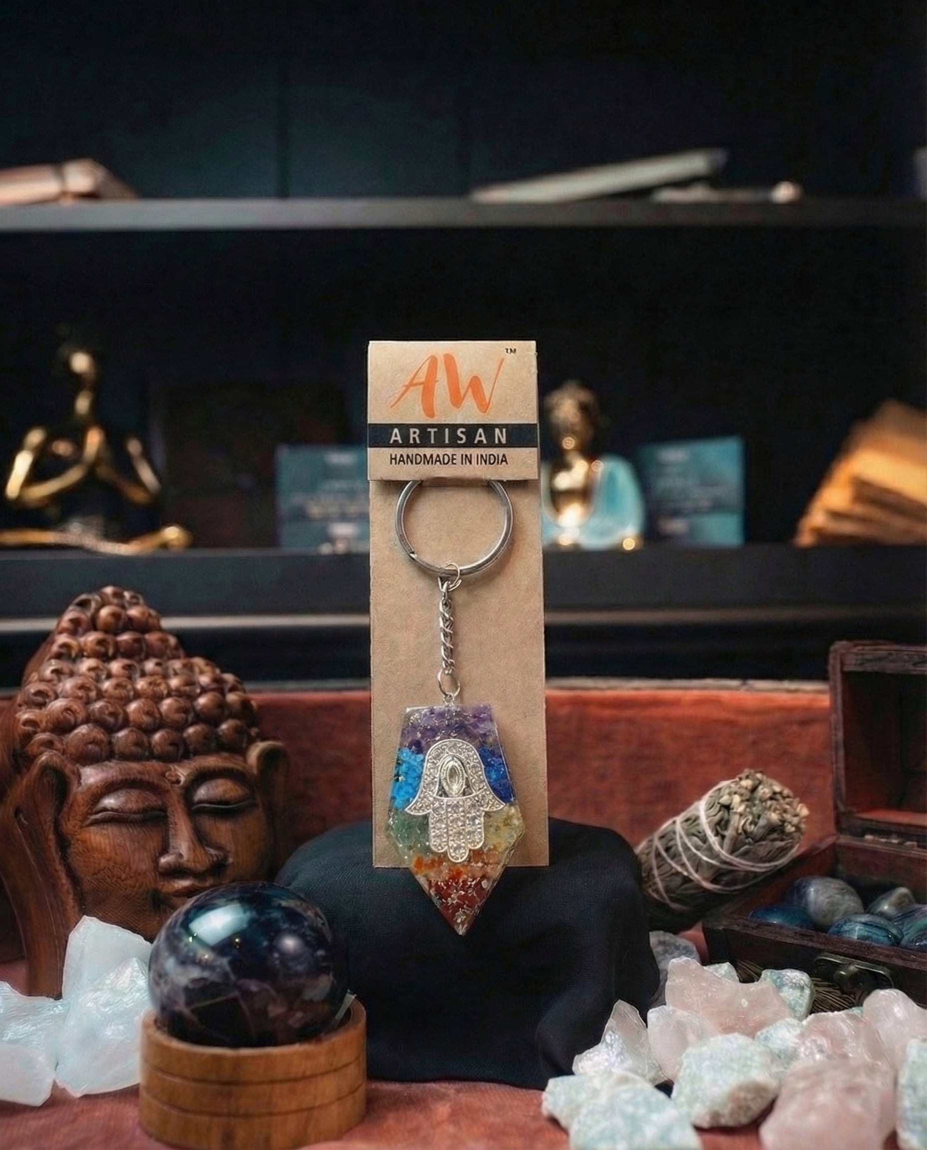 Breloc din Orgonit – Chakra Hamsa