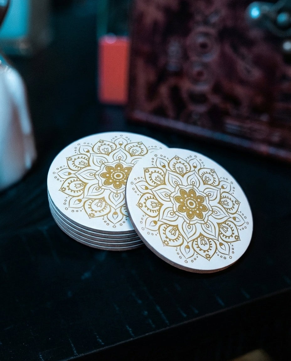 Set 6 Suporturi Pahare Mandala – Albe