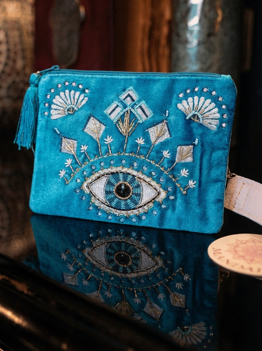 Pouch din Catifea Albastră cu Eye of Providence