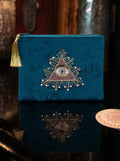 Pouch din Catifea Petrol cu Broderie Tarot Eye
