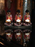 Sfeșnic Buddha Antic – Trei Devoți – Decor Spiritual