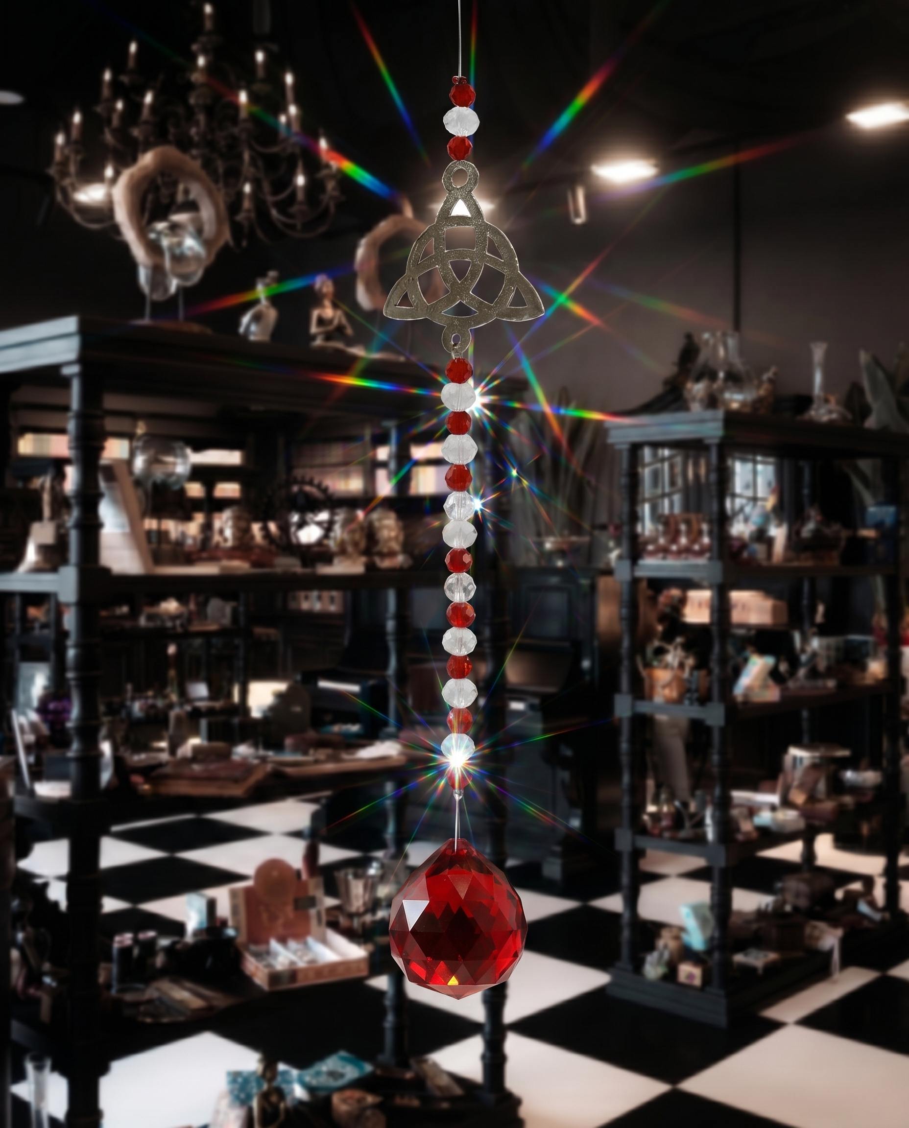 Suncatcher cu Mărgele Roșii – Triquetra