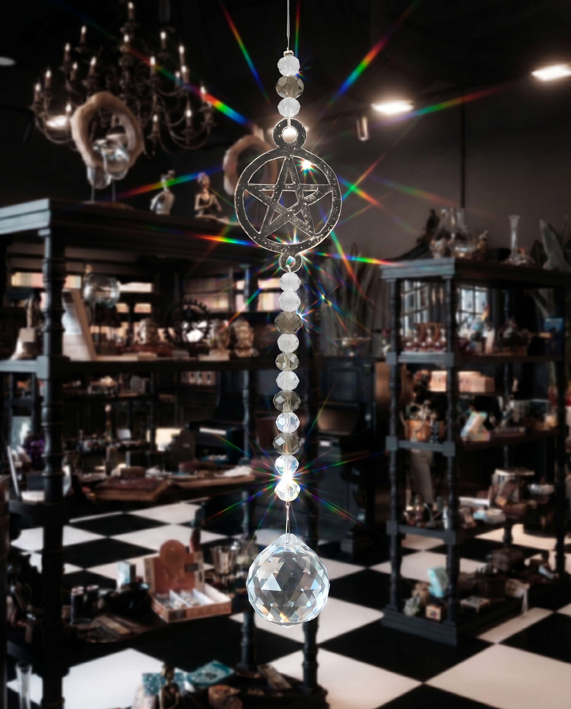 Suncatcher cu Mărgele Albe/Transparente – Pentagram