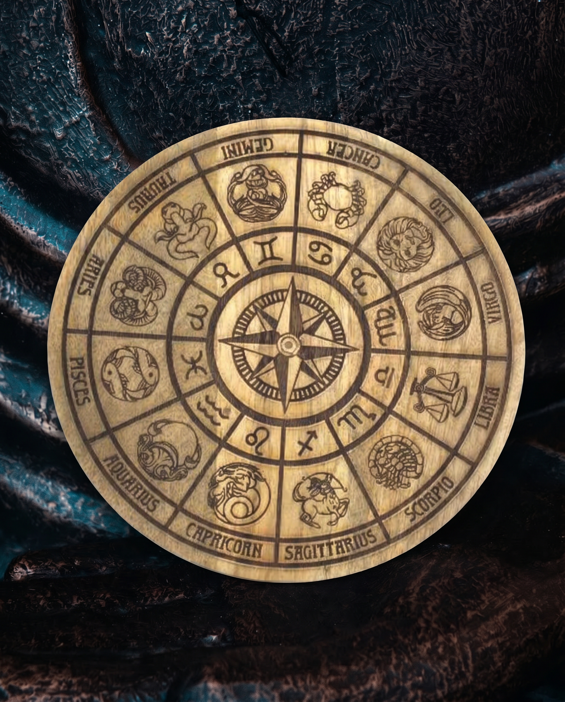 Placă Pendul Zodiac din Lemn de Mango