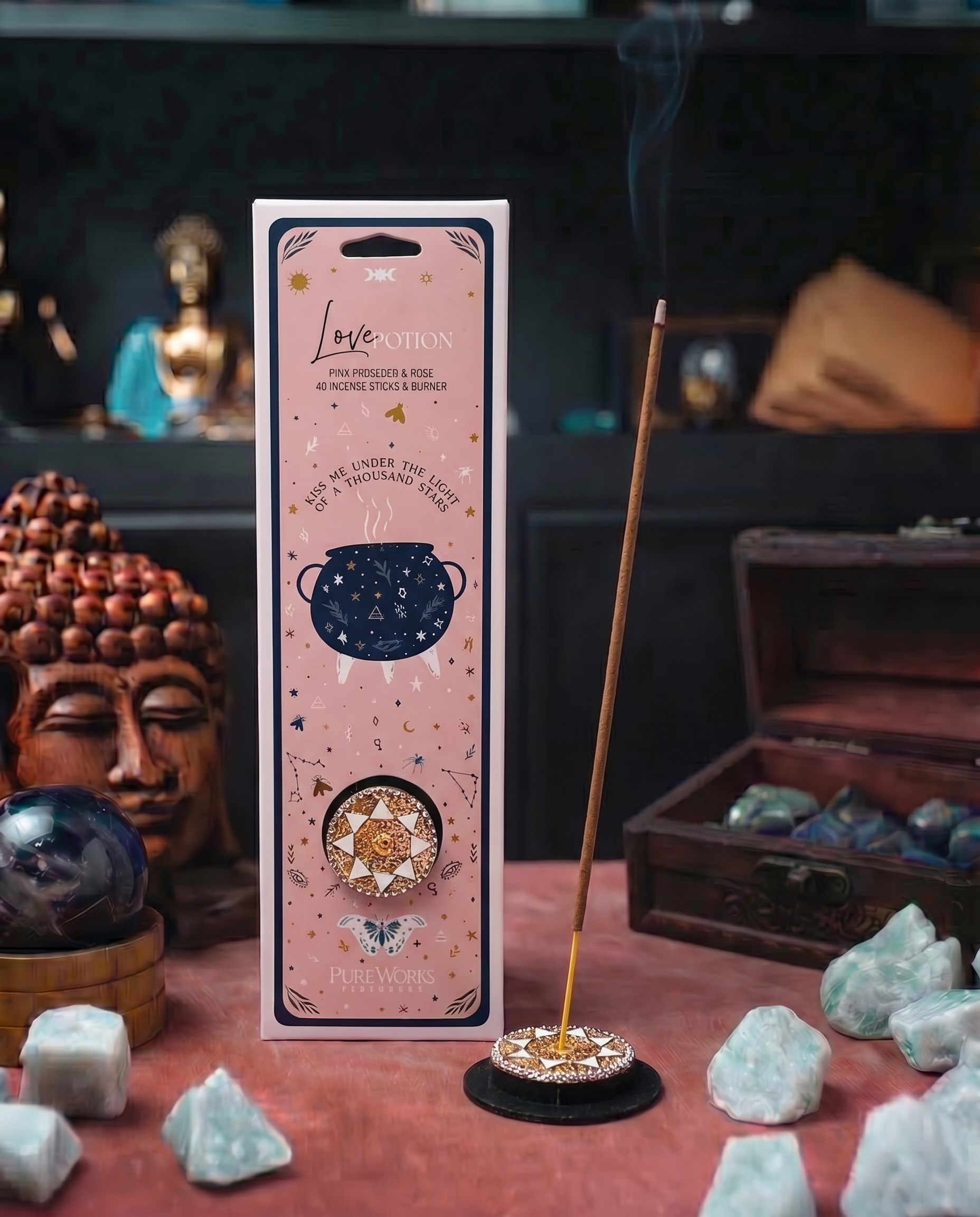 Bețișoare Parfumate Celestial Magic „Love Potion” + Suport – 40 g