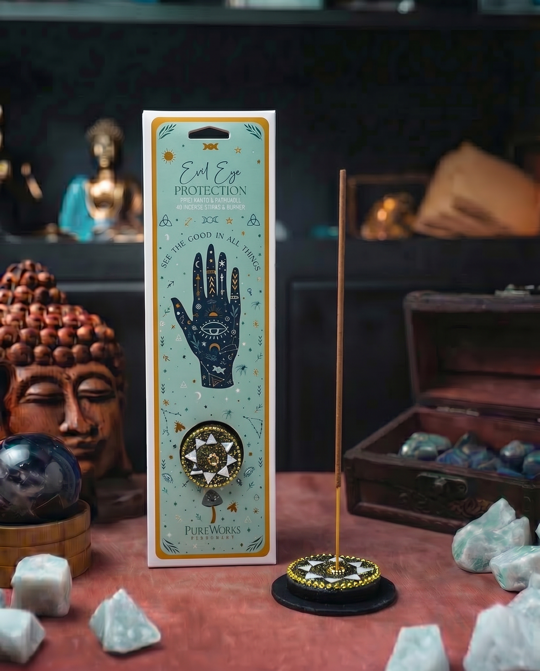 Bețișoare Parfumate Celestial Magic „Evil Eye Protection” + Suport – 40 g