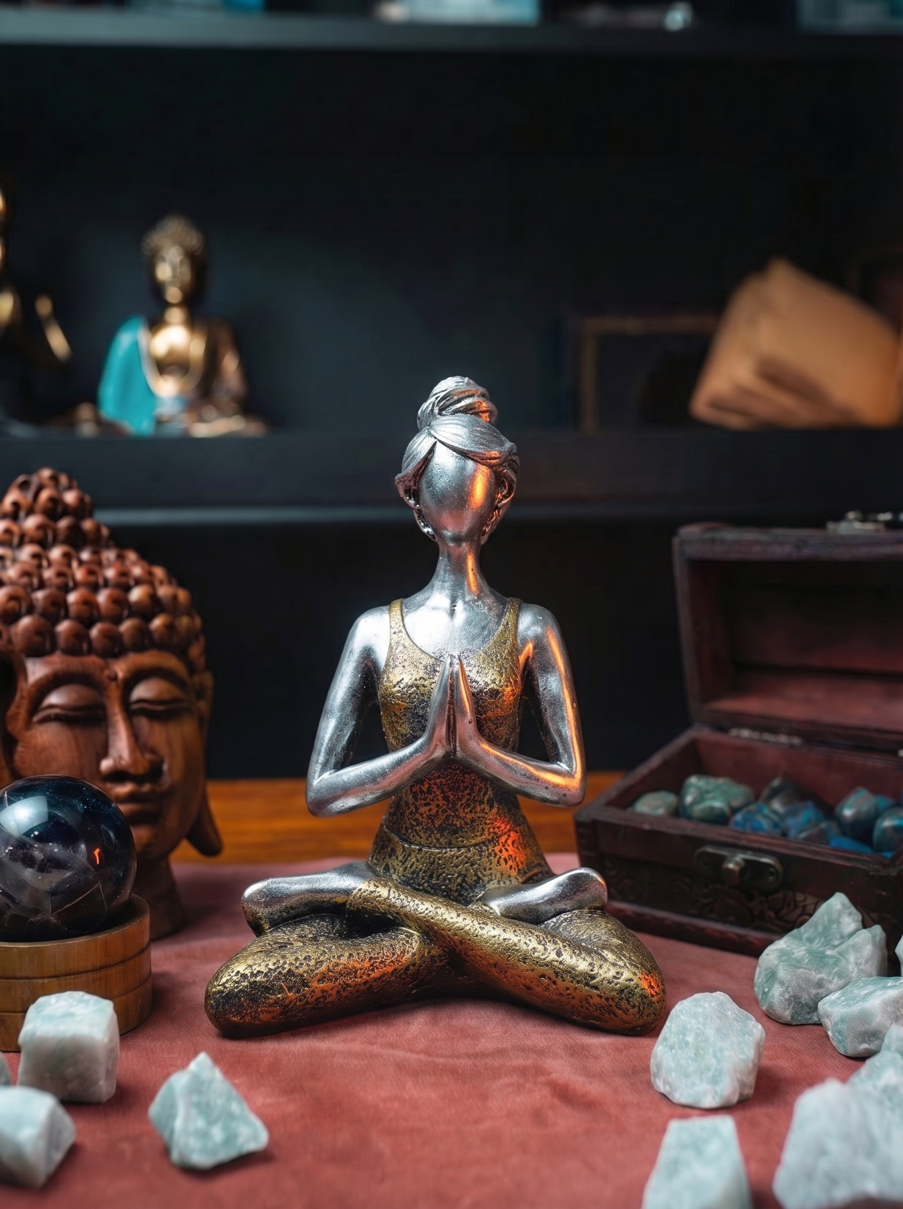 Statuie Yoga Lady – Argintiu – Auriu 24 cm