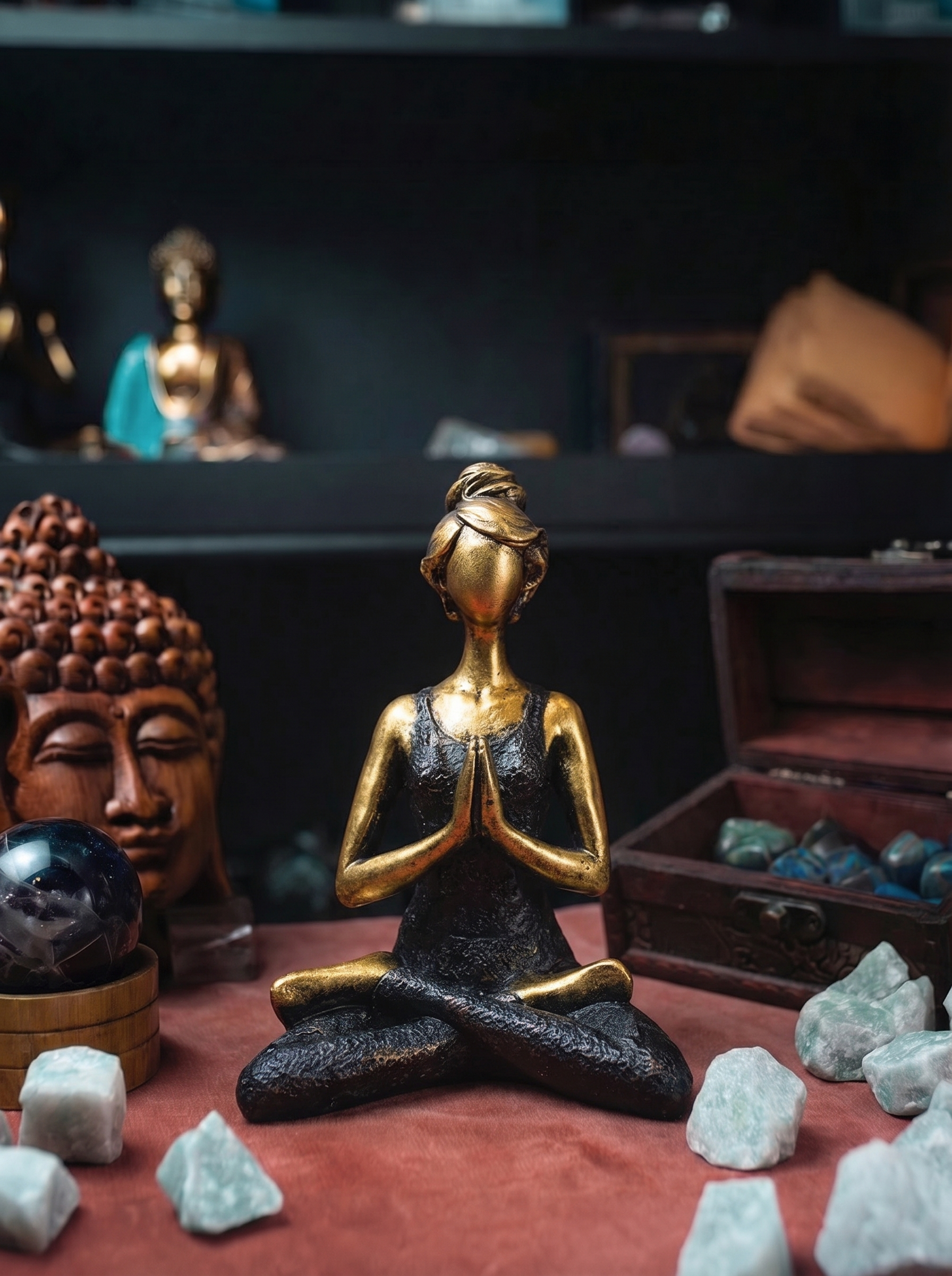 Statuie Yoga Lady – Bronz – Negru – 24 cm