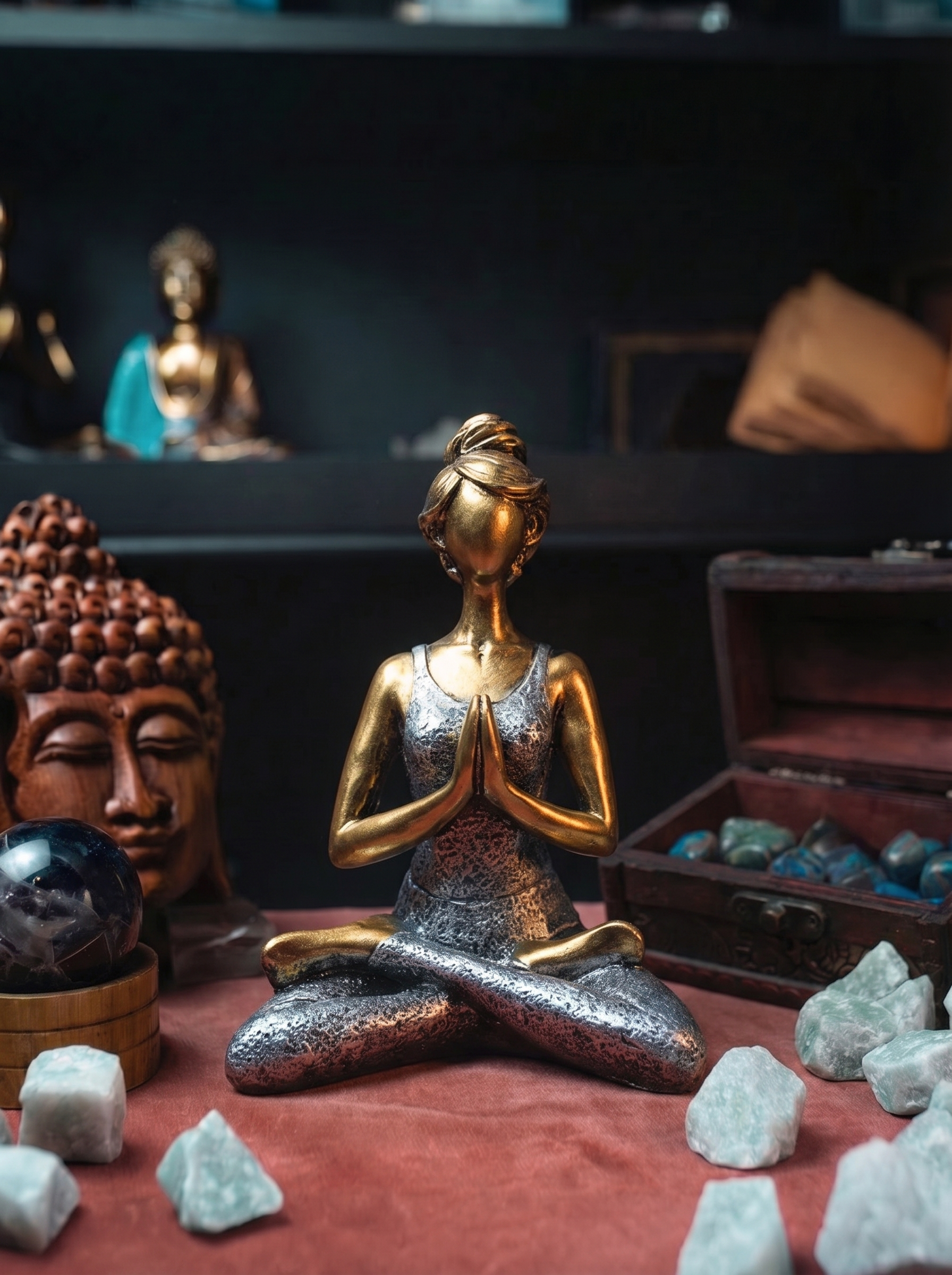 Statuie Yoga Lady – Bronz – Argintiu – 24 cm
