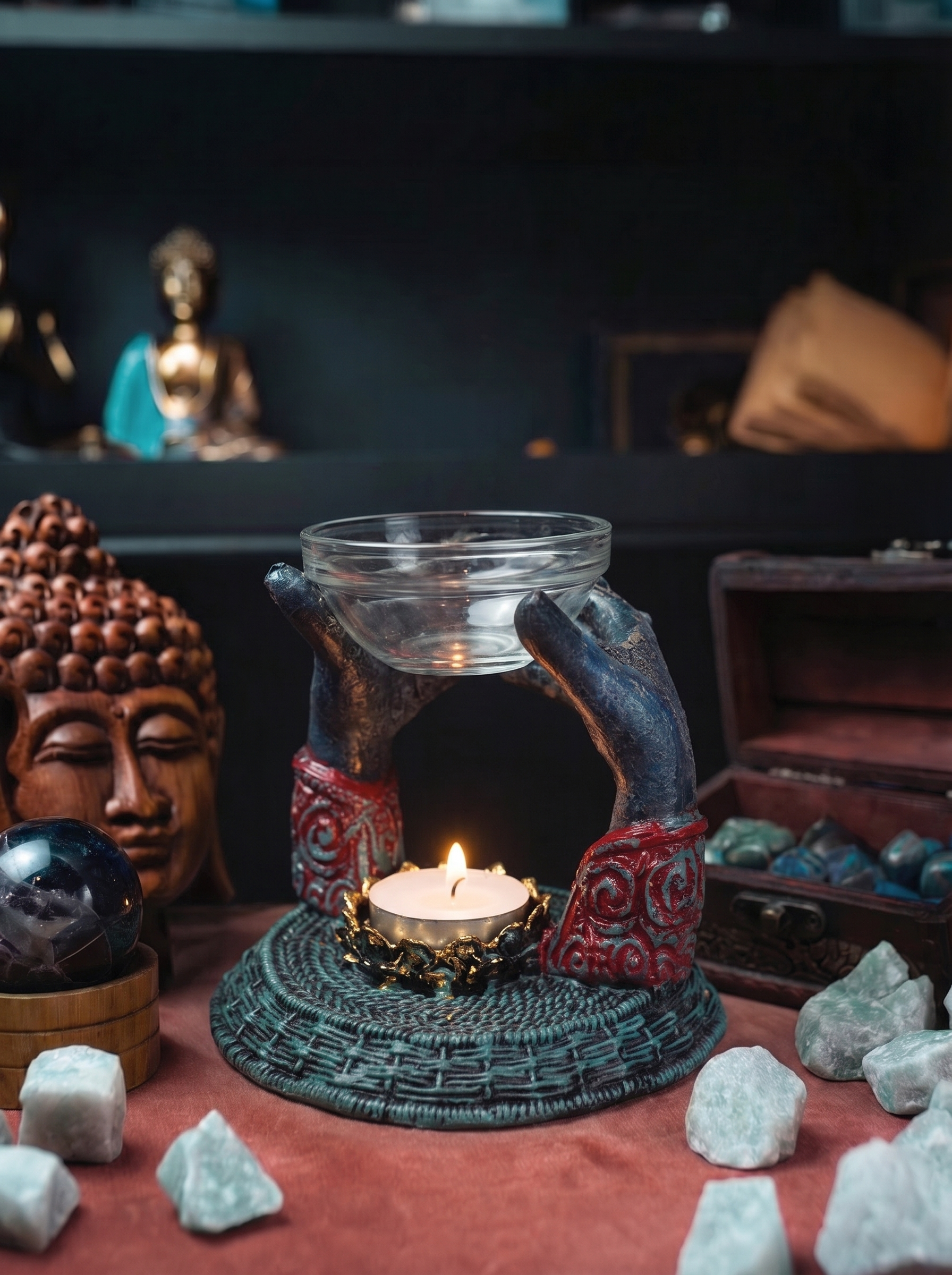 Buddha Antic - Mâini Care Oferă - Lampă Aromatică