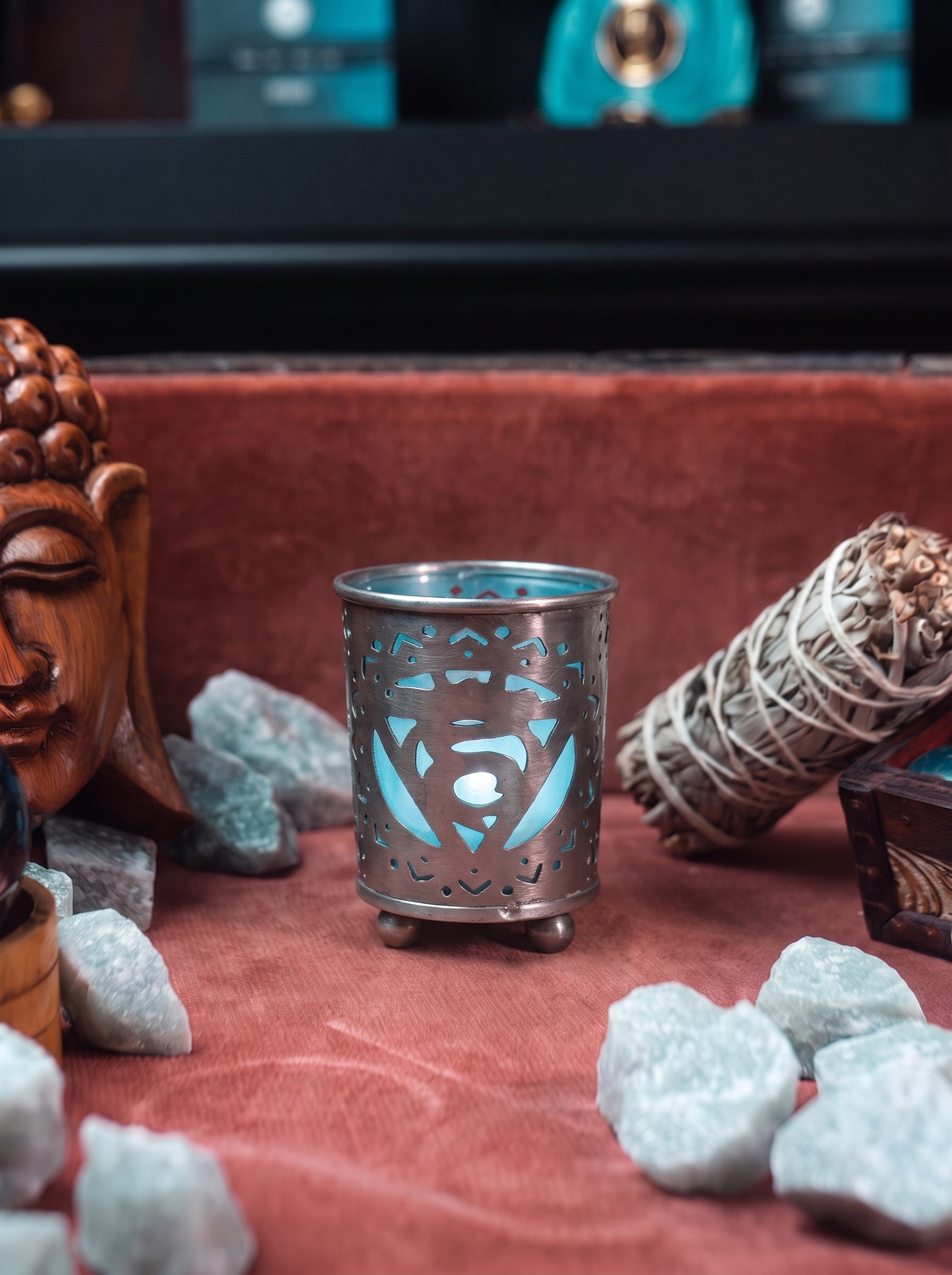 Suport lumânare Chakra – Gât (Throat) | Sticlă albastră